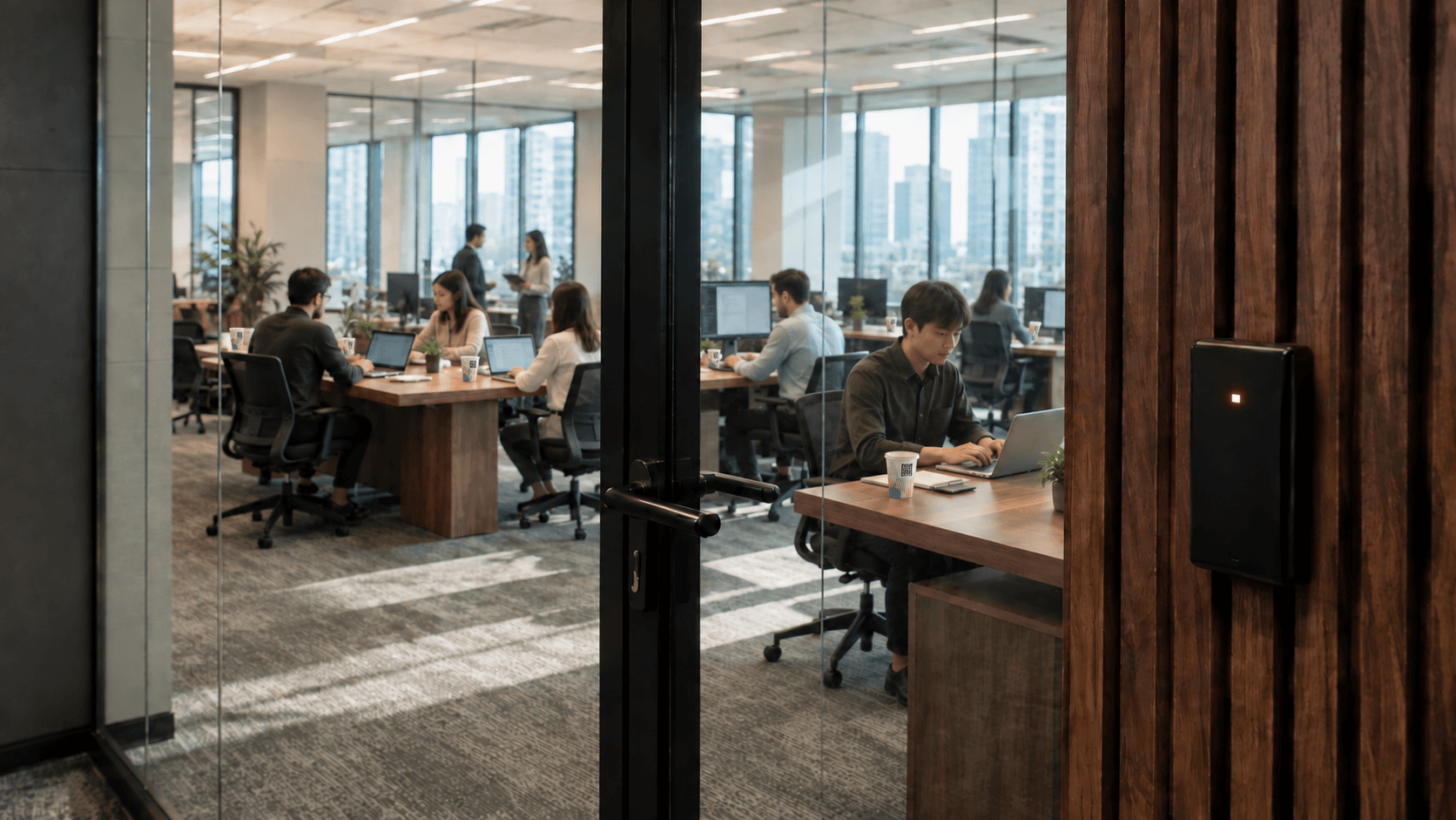 An access-controlled office entrance