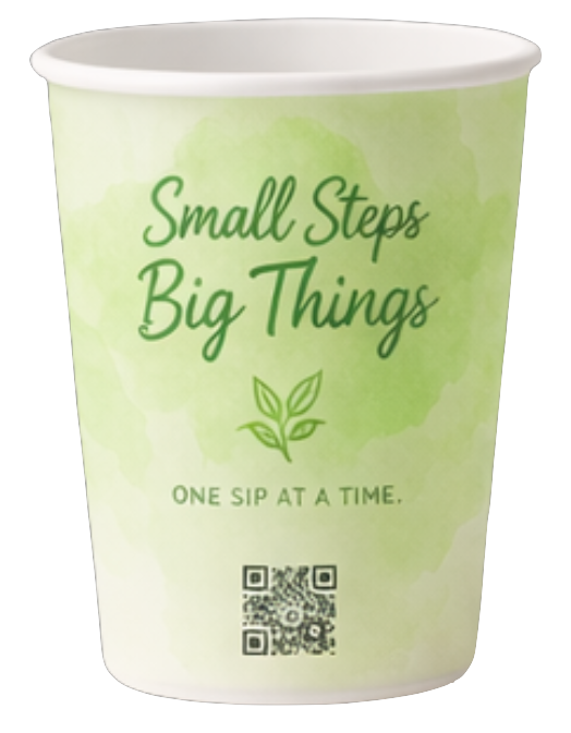 Sample paper cup with capybara design and QR code